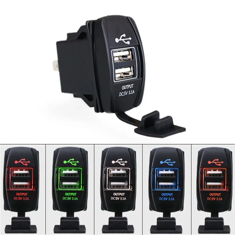 Bluejw Rocker Switch Style Dual USB Car Charger 3.1A, LED Backlight, Automobile Charger Socket - [Color Option] - Image 2